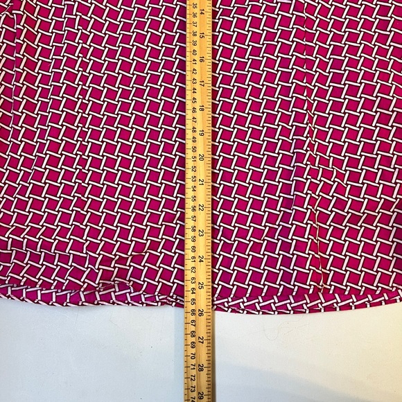 Crown & Ivy Women's Long Sleeve Lattice Print Button Front Top Pink White Size M - Picture 7 of 11